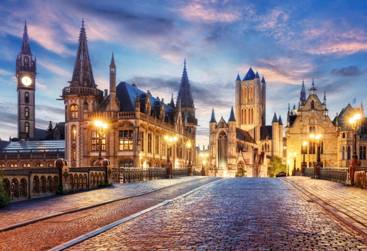 Belgium,Historic,City,Ghent,At,Sunset